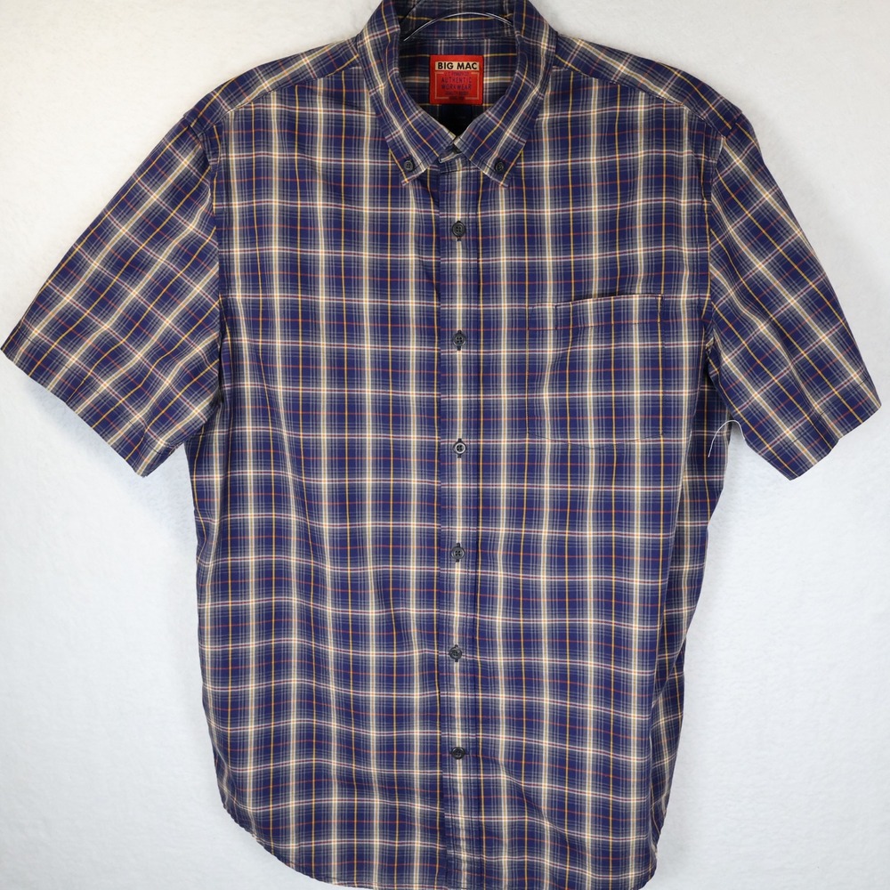 Vintage Big Mac JCPenney Mens Plaid Button Down Shirt Blue Workwear Large